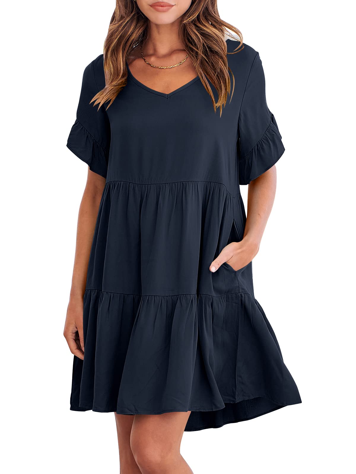 Casual Ruffle A-Line Flowy Mini Beach Dress
