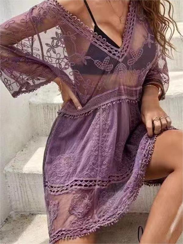 Women's Lace Bathing Suit Cover Up V-Neck Coverups