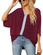 Summer New Women's Bat Sleeve V-neck T-shirt