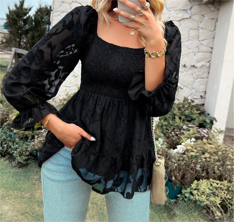 Square Collar Long Top Spring Shirt Female