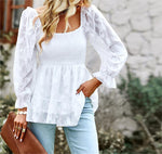 Square Collar Long Top Spring Shirt Female