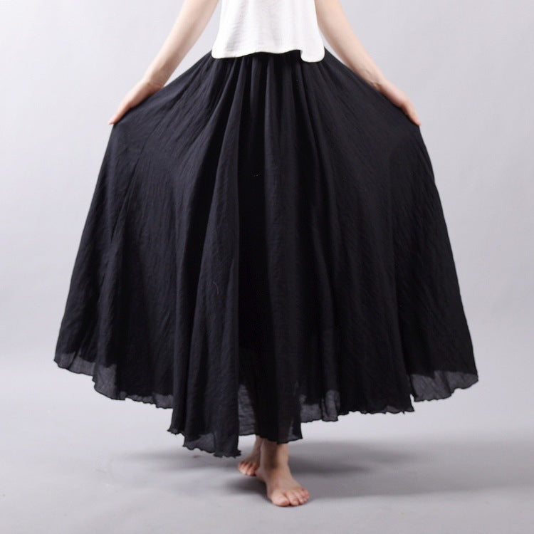 SOLID COLOR NATIONAL STYLE COTTON LINEN SKIRT