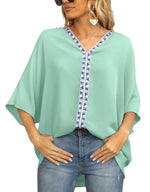 Summer New Women's Bat Sleeve V-neck T-shirt