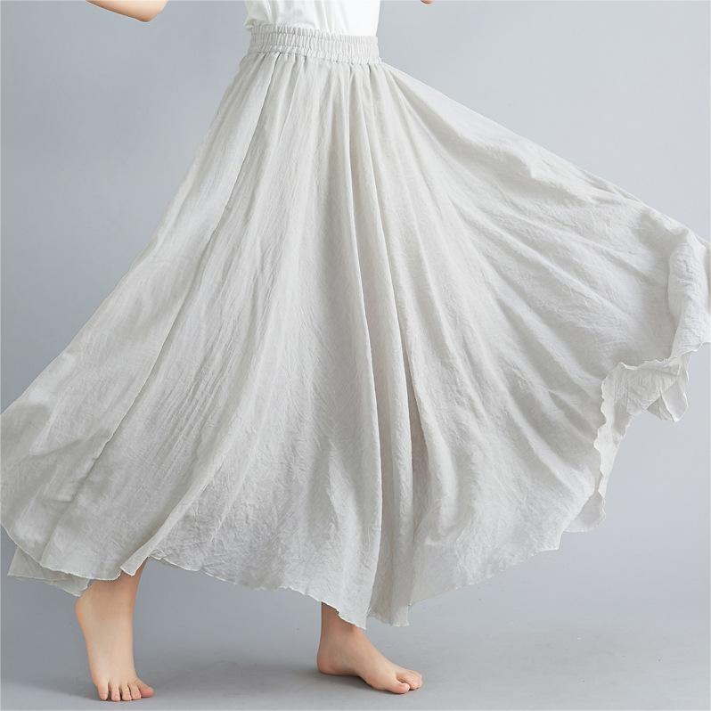 SOLID COLOR NATIONAL STYLE COTTON LINEN SKIRT