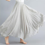 SOLID COLOR NATIONAL STYLE COTTON LINEN SKIRT