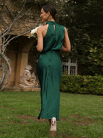 Mock Neck Keyhole Elastic High Waist Maxi Dress