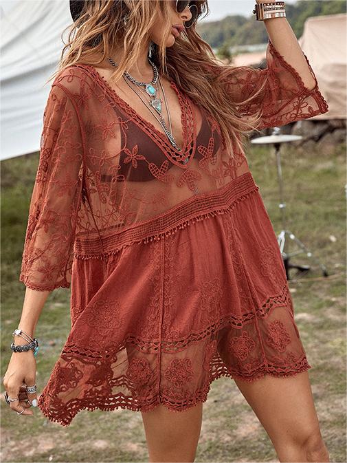 Women's Lace Bathing Suit Cover Up V-Neck Coverups