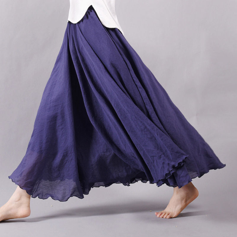 SOLID COLOR NATIONAL STYLE COTTON LINEN SKIRT