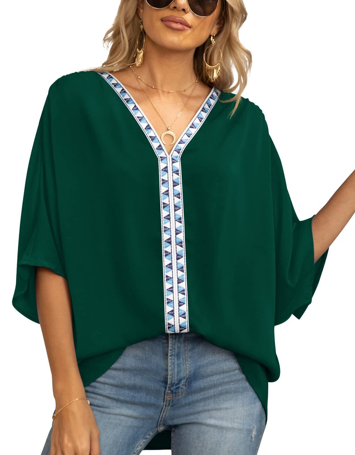 Summer New Women's Bat Sleeve V-neck T-shirt