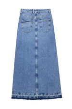 Front Slit Fringe Denim Skirt