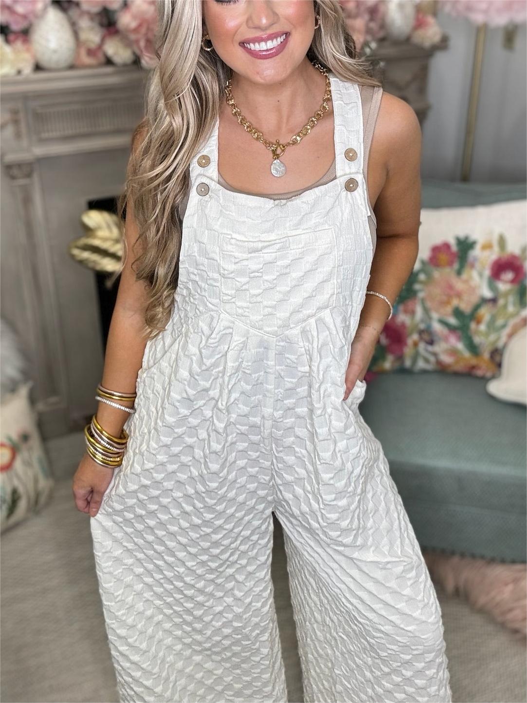 Women's Checker Detail Wide Leg Overalls