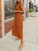 Women's Summer Casual Flutter Short Sleeve SmockedMidi Dress