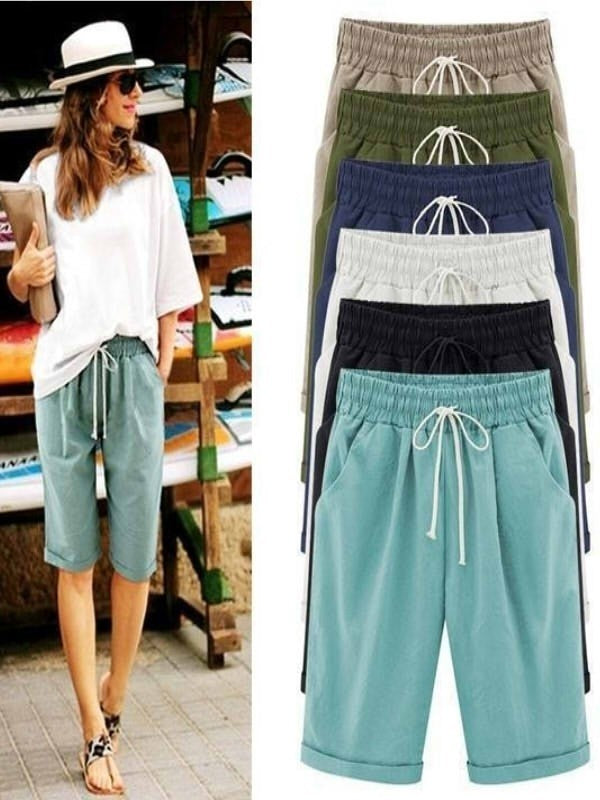 Plain with Pockets Sashes Holiday Loose Shorts (9 Colors)