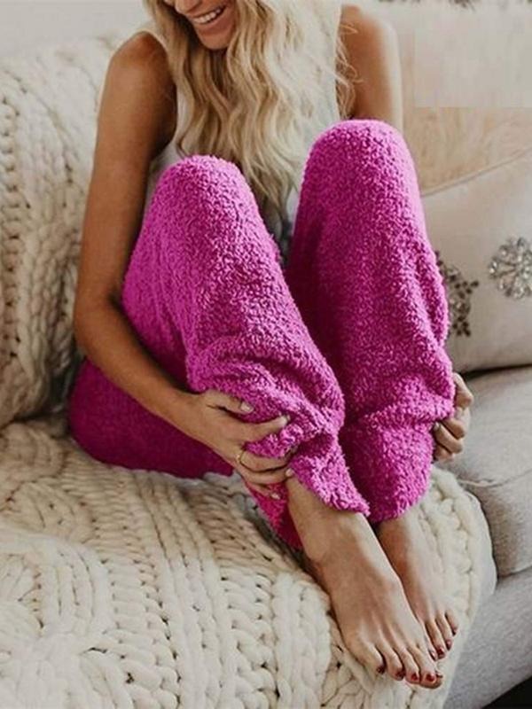 Women's Solid Color Fleece Casual Thermal Pants