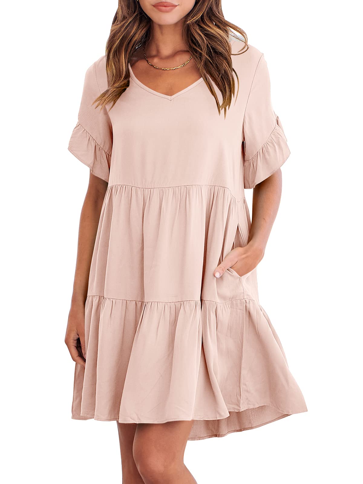Casual Ruffle A-Line Flowy Mini Beach Dress