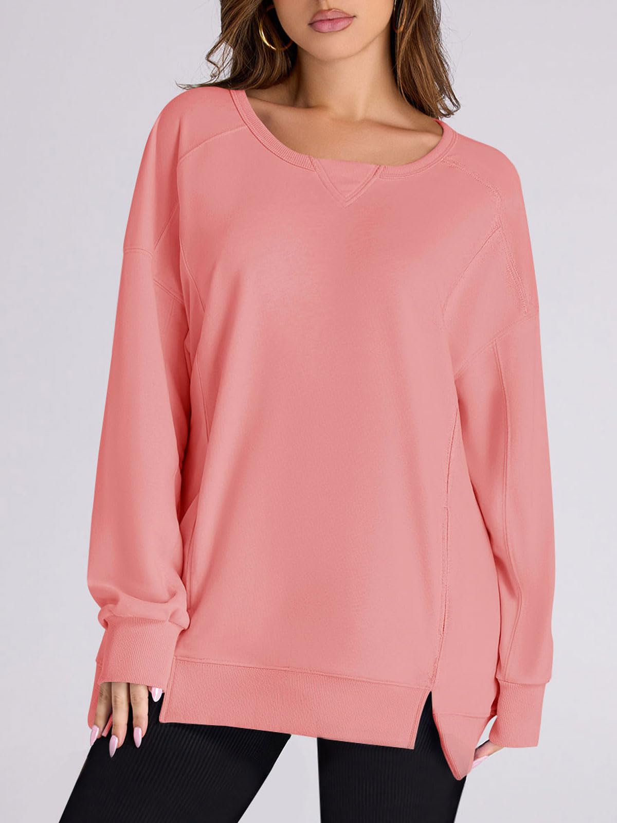 Women's High Low Side Slit Pullover Sweatshirt With Pockets