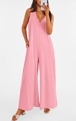Women's Casual Wide Strap Sleeveless Tank Top V Neck Wide Leg Jumpsuit