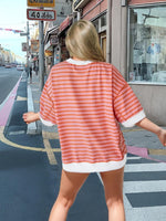 Women's Oversized Striped Color Block Half Sleeve Tops