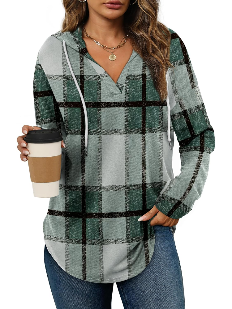 Women's Long Sleeve Plaid Oversized Hoodie
