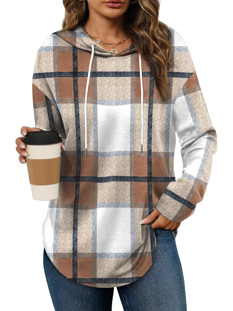 Women's Long Sleeve Plaid Oversized Hoodie