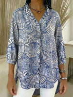 Women's Abstract Pattern Art Print Casual Ruffled Denim Shirt