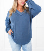 Women's Ribbed Long Sleeve V-Neck Pullover Tops