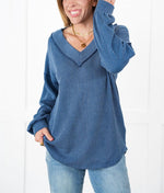 Women's Ribbed Long Sleeve V-Neck Pullover Tops