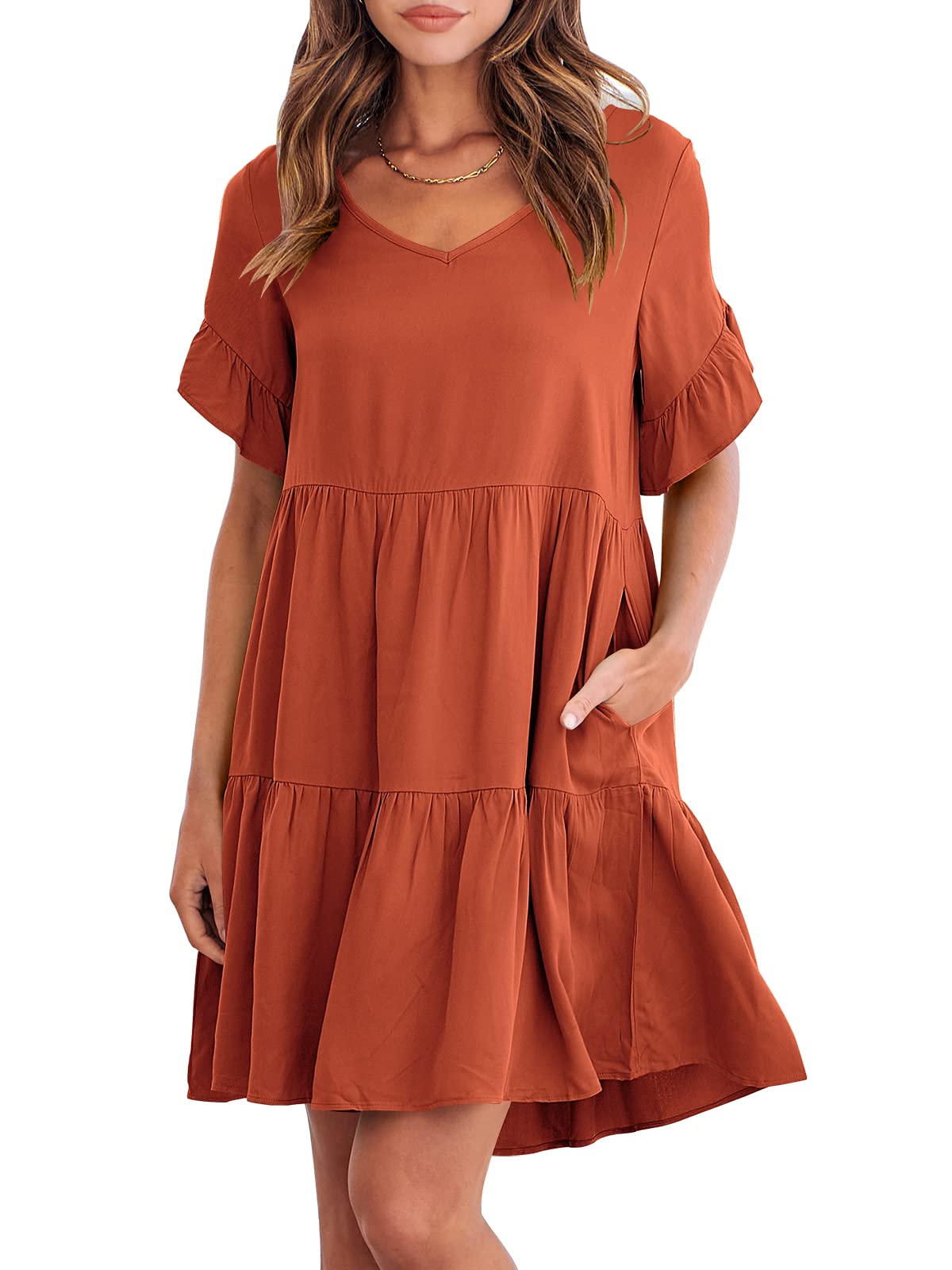 Casual Ruffle A-Line Flowy Mini Beach Dress