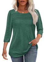 Women's 3/4 Length Sleeve Top Pleated Front T-Shirt