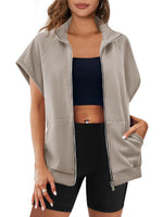 Sleeveless Oversized Casual Zip Sweatshirt with Pockets