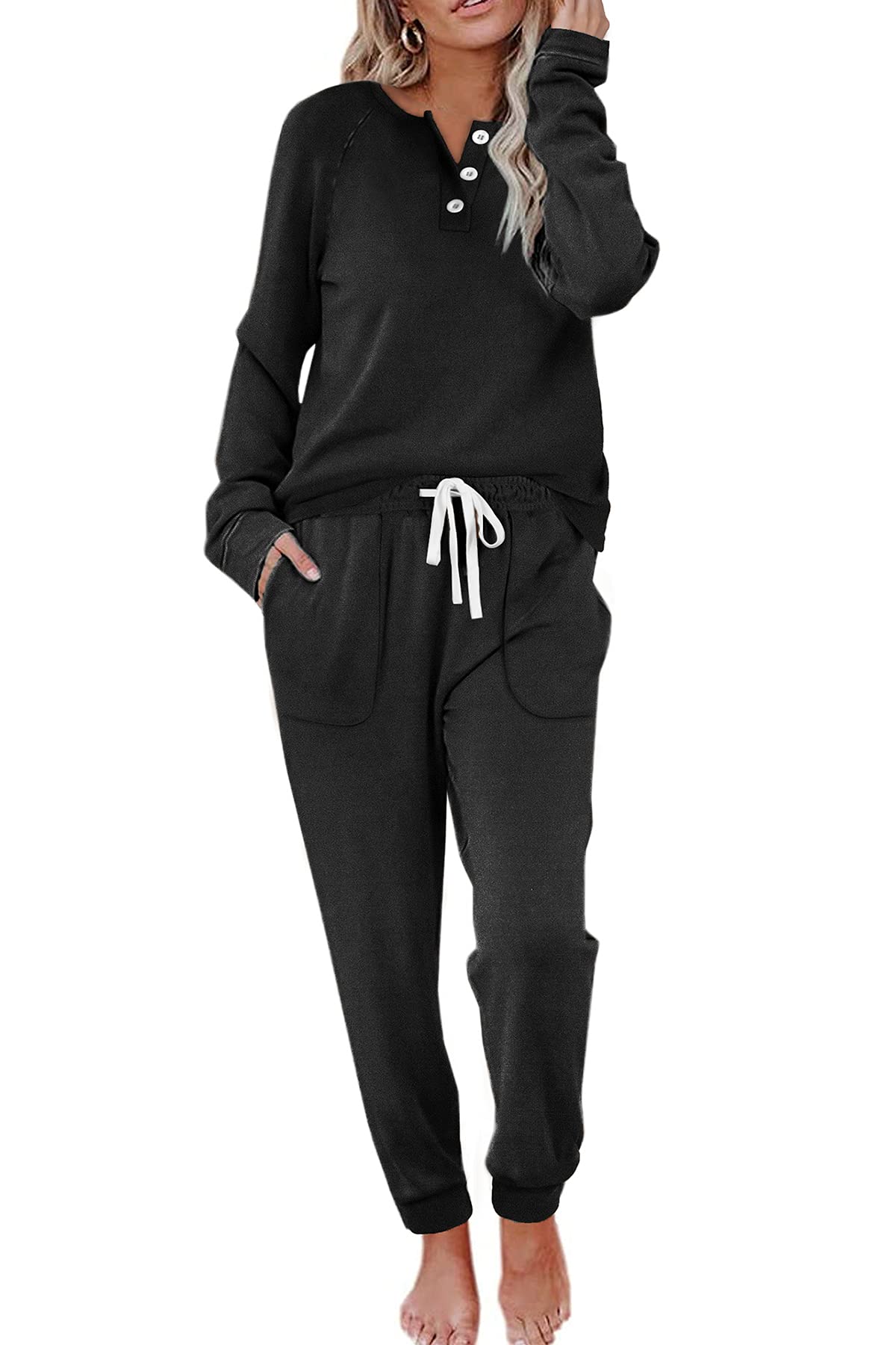 Women's Casual Button Sports Two-Piece Suit with Pockets