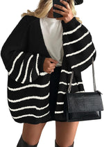Women's Oversized Balloon Sleeve Striped Cardigan