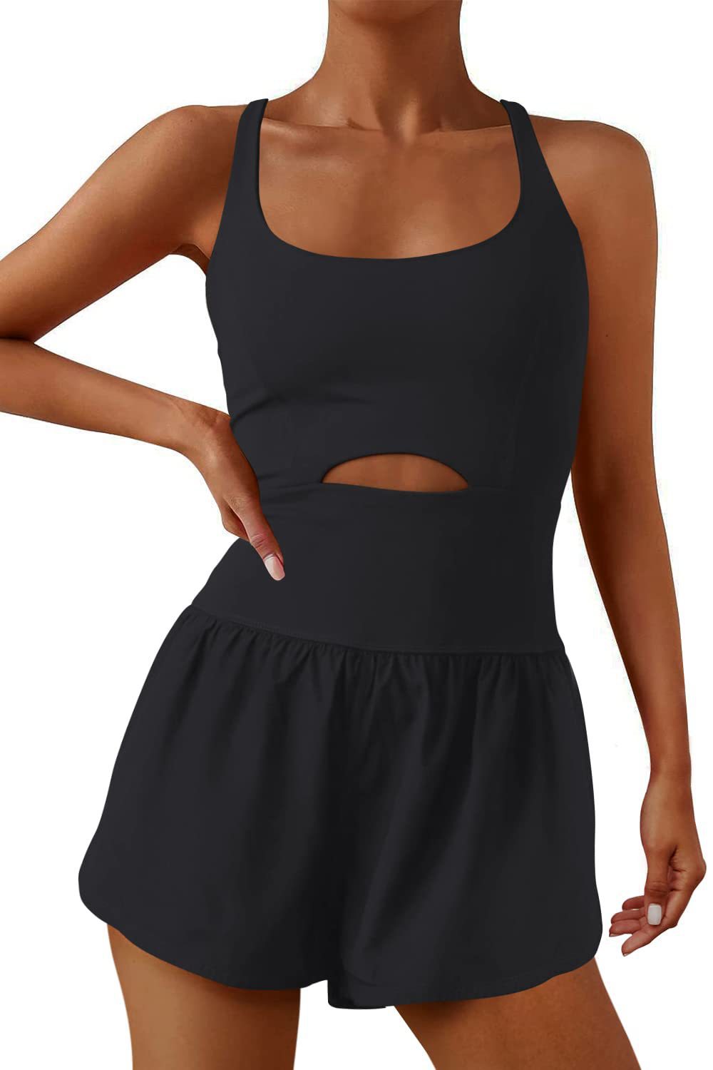 Crisscross Backless Cutout Tank Athletic Romper