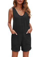 Women's Casual Adjustable Denim One-piece Shorts with Pockets
