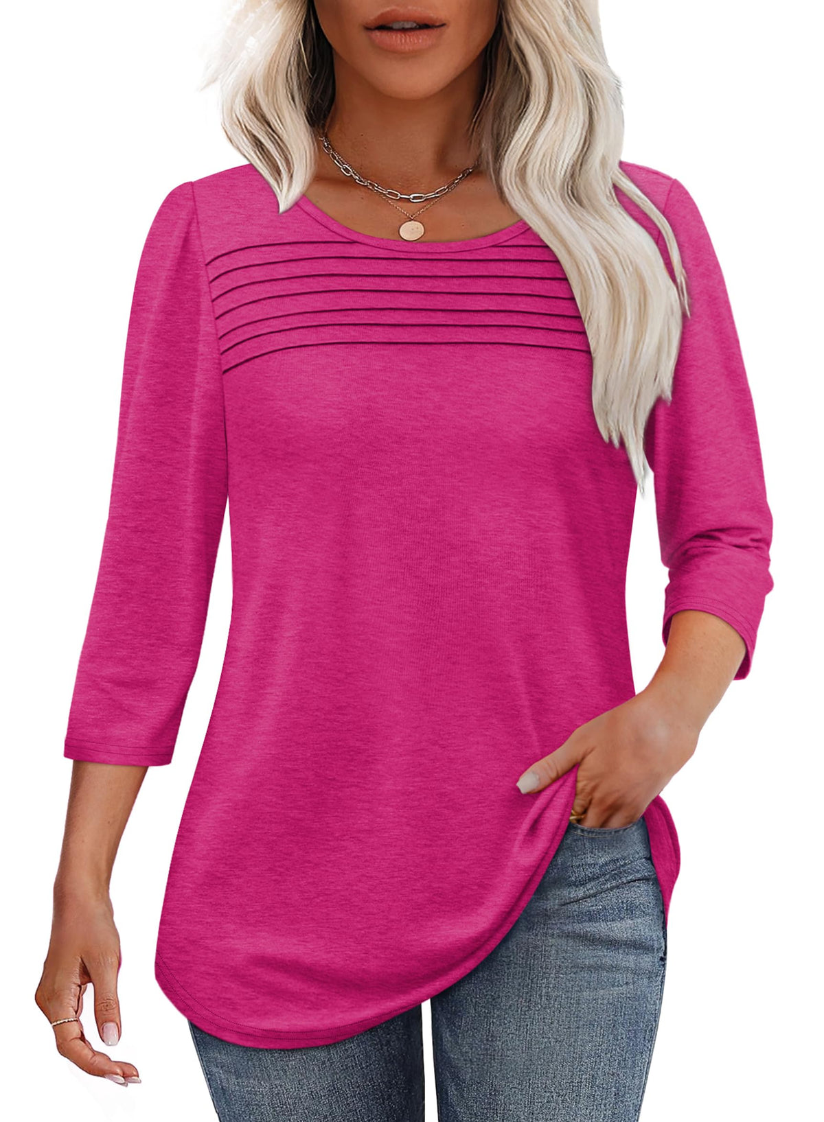 Hot Sale - 3/4 Length Sleeve Top Pleated Front T-Shirt