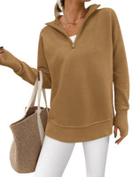 Women's Half Zip Oversized Ribbed Knit Pullover Sweater (Buy2 Free Shipping )