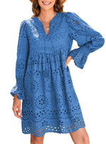 Women's V Neck Eyelet Lace Dress