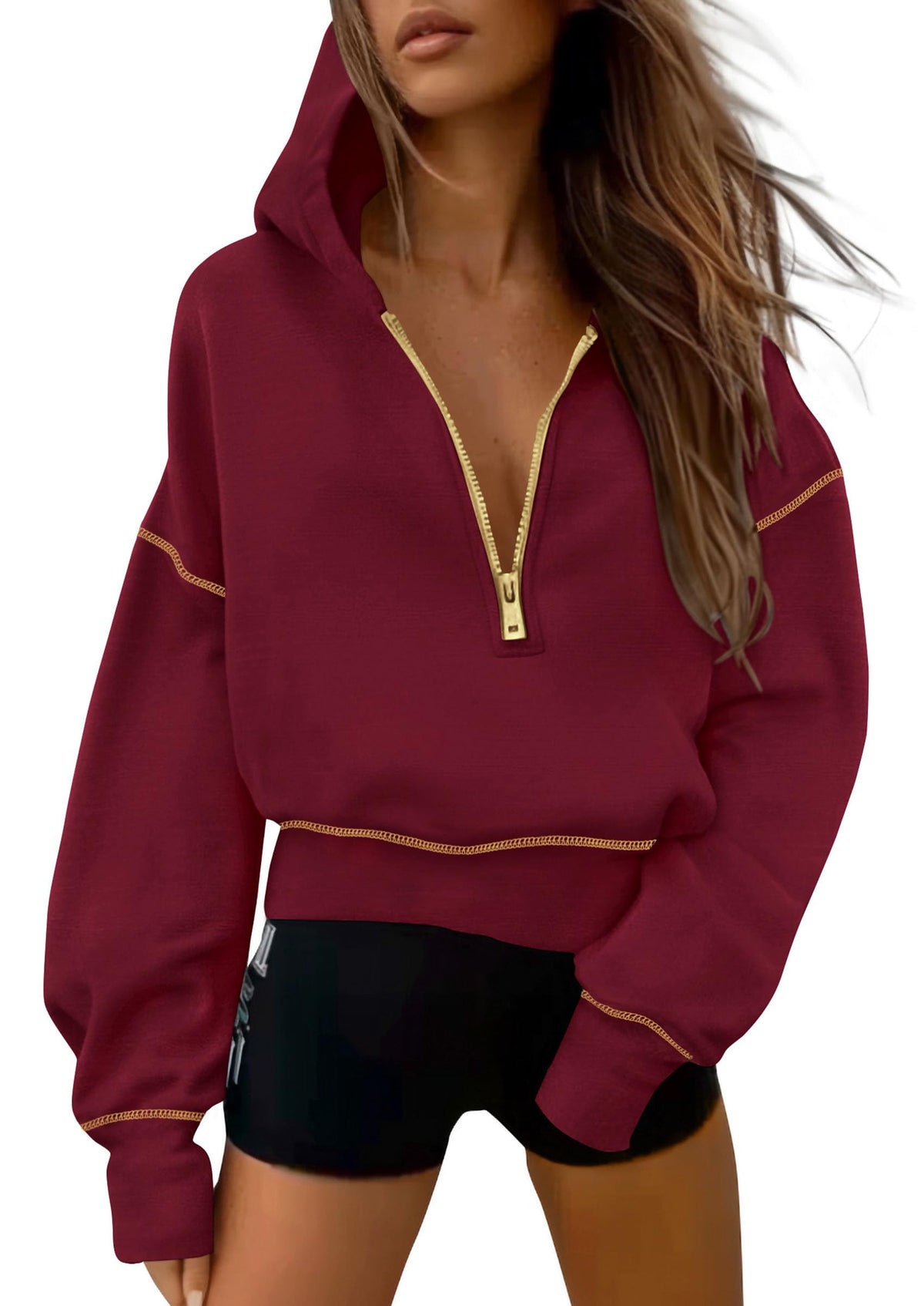 Women's Half Zip Long Sleeve Cropped Hoodie