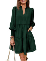 Women's V-Neck Long Sleeve Ruffle Tiered Dress