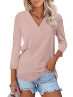Women's 3/4 Length Sleeves V Neck Basic Tops