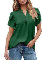 Women's Dressy Casual V Neck Cute Loose Petal Short Sleeve T-Shirts