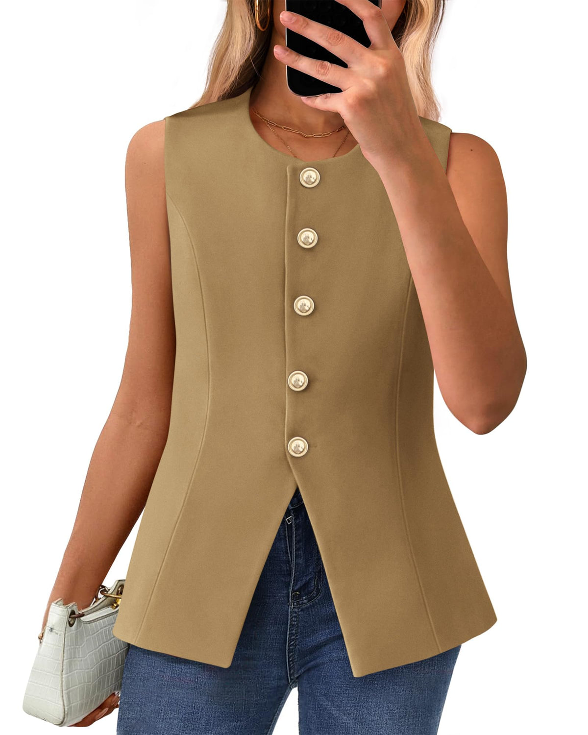 Women's Sleeveless Button-Down Blazer Vest