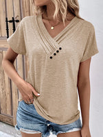 Button Detail V Neck Tee