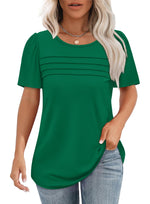 Women's Short Sleeve Pleated Front Scooped Neck T-shirts