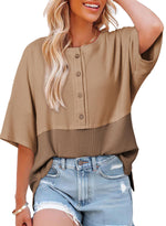 Women's 3/4 Sleeve Casual Button Down Waffle Knit Tops