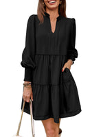 Women's V-Neck Long Sleeve Ruffle Tiered Dress
