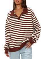 Women's Oversized Contrast Long Sleeve Striped Sweatshirts
