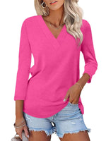 Women's 3/4 Length Sleeves V Neck Basic Tops