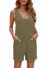 Women's Casual Adjustable Denim Romper with Pockets