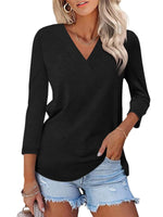 Women's 3/4 Length Sleeves V Neck Basic Tops